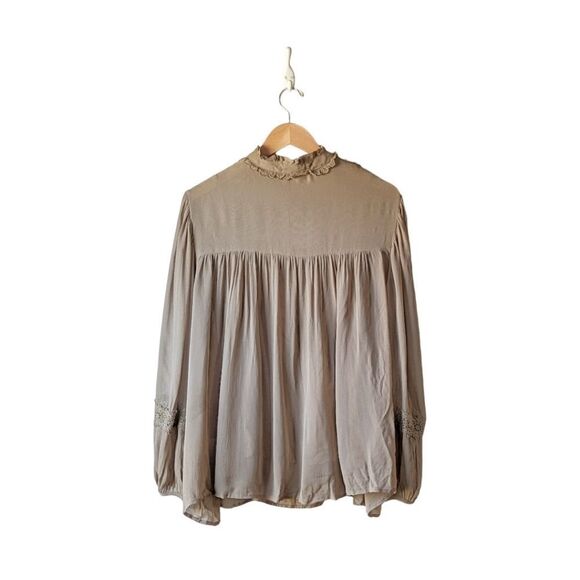 Sundance Tan Lace Sheer Peasant Blouse Top Sz S Neutral & Cami Undone Minimalist - Picture 6 of 12
